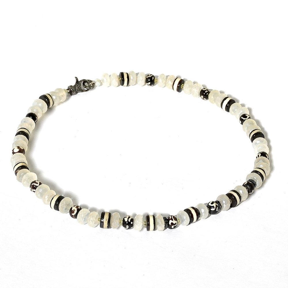 925 Silver Natural Diamond Moonstone Statement Necklace
